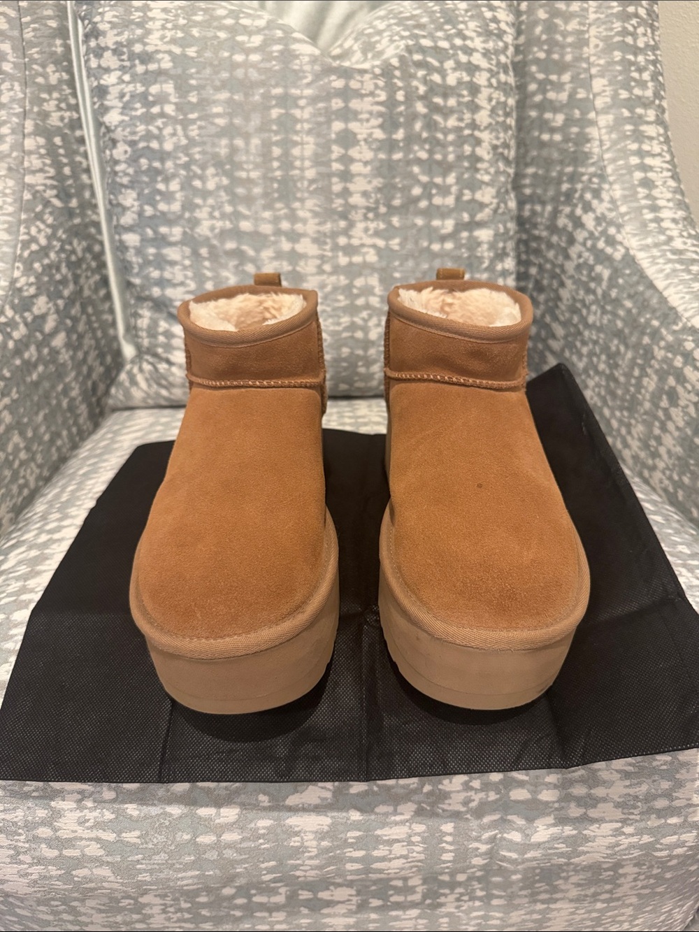 UGG Chestnut Suede Shearling-Lined Platform Ankle Boot